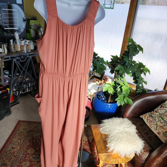 Polagram Lightweight Wide Leg Tank Jumpsuit Terracotta   2X - Picture 5 of 13